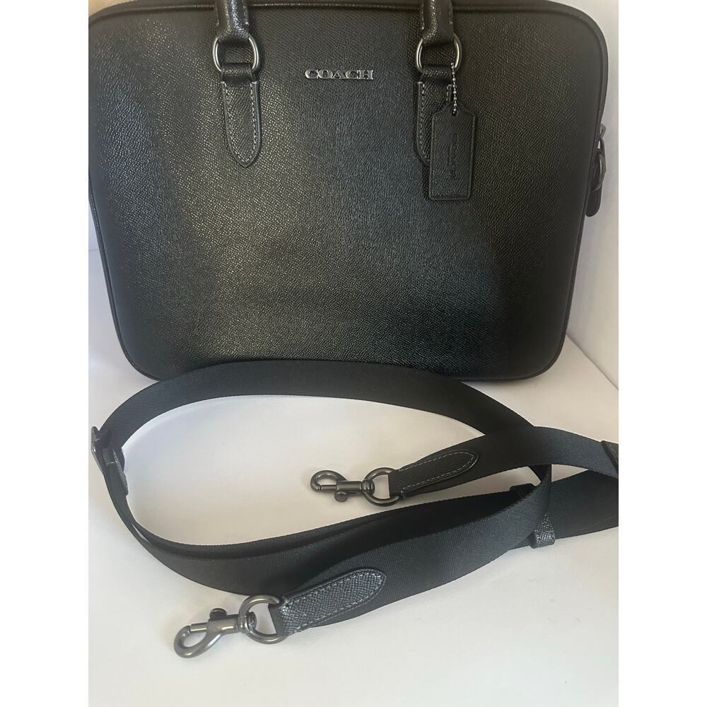 Coach C6812 Black Crossgrain Leather Slim Briefcase Laptop Business Bag Strap - Picture 9 of 9